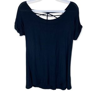 Heart Hips Size Small Black Scoop Neck Short Sleeve Back Detail Blouse